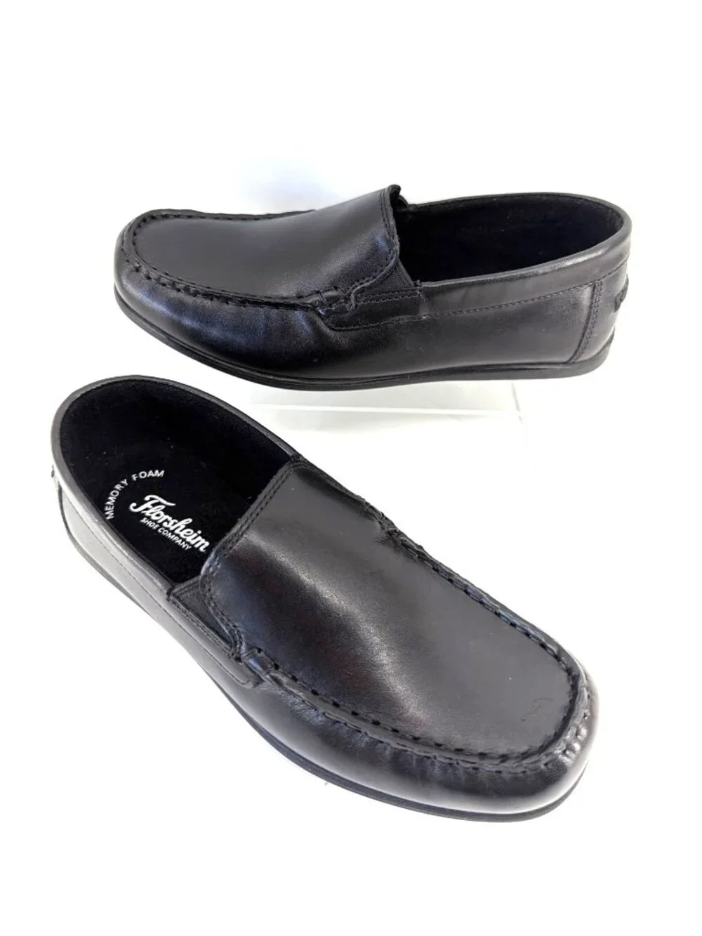 Florsheim Jasper Jr Boys Moc Toe Venetian Black Loafers Leather Shoes Sz 4.5